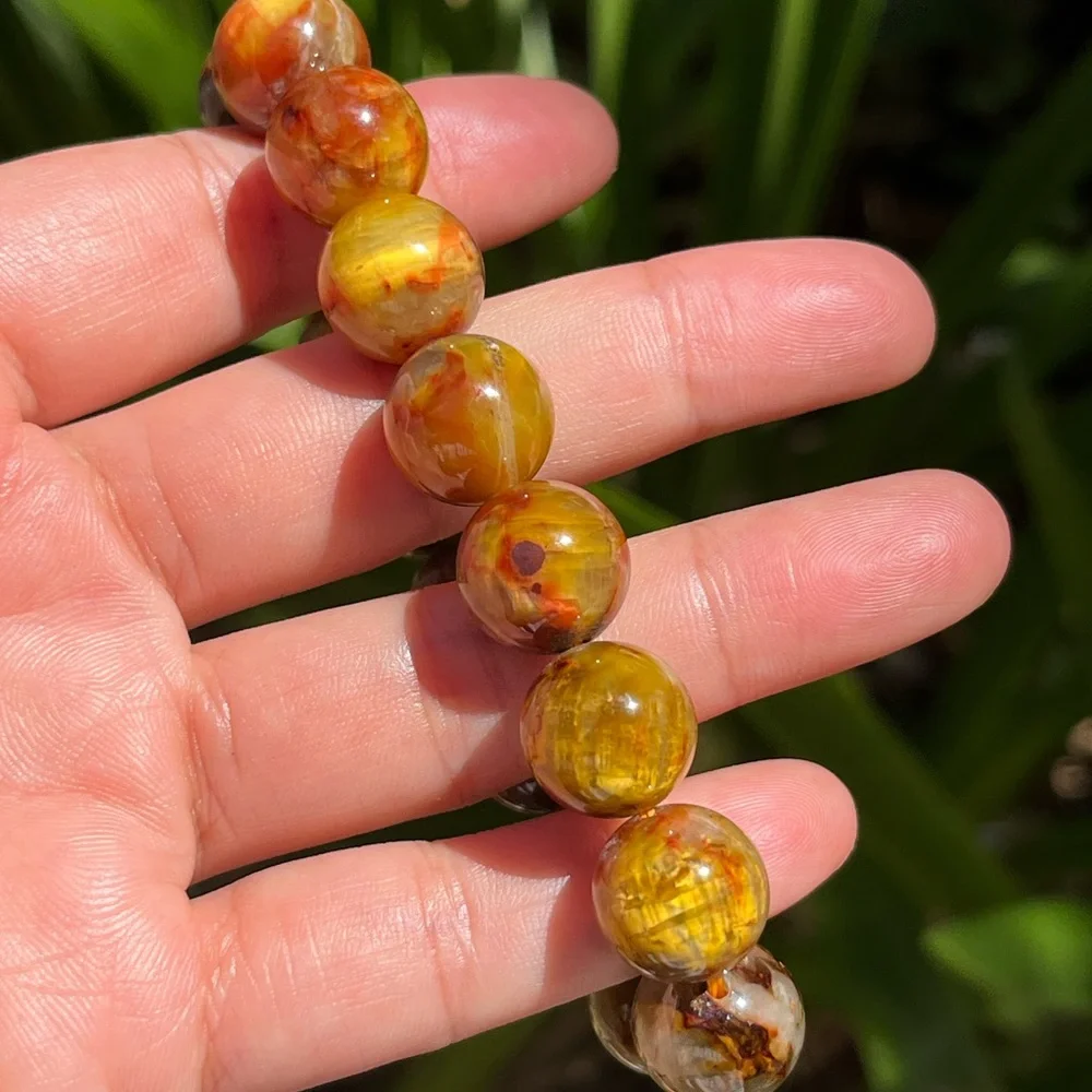 13.5mm stretchable chunky golden‎ pietersite bracelet